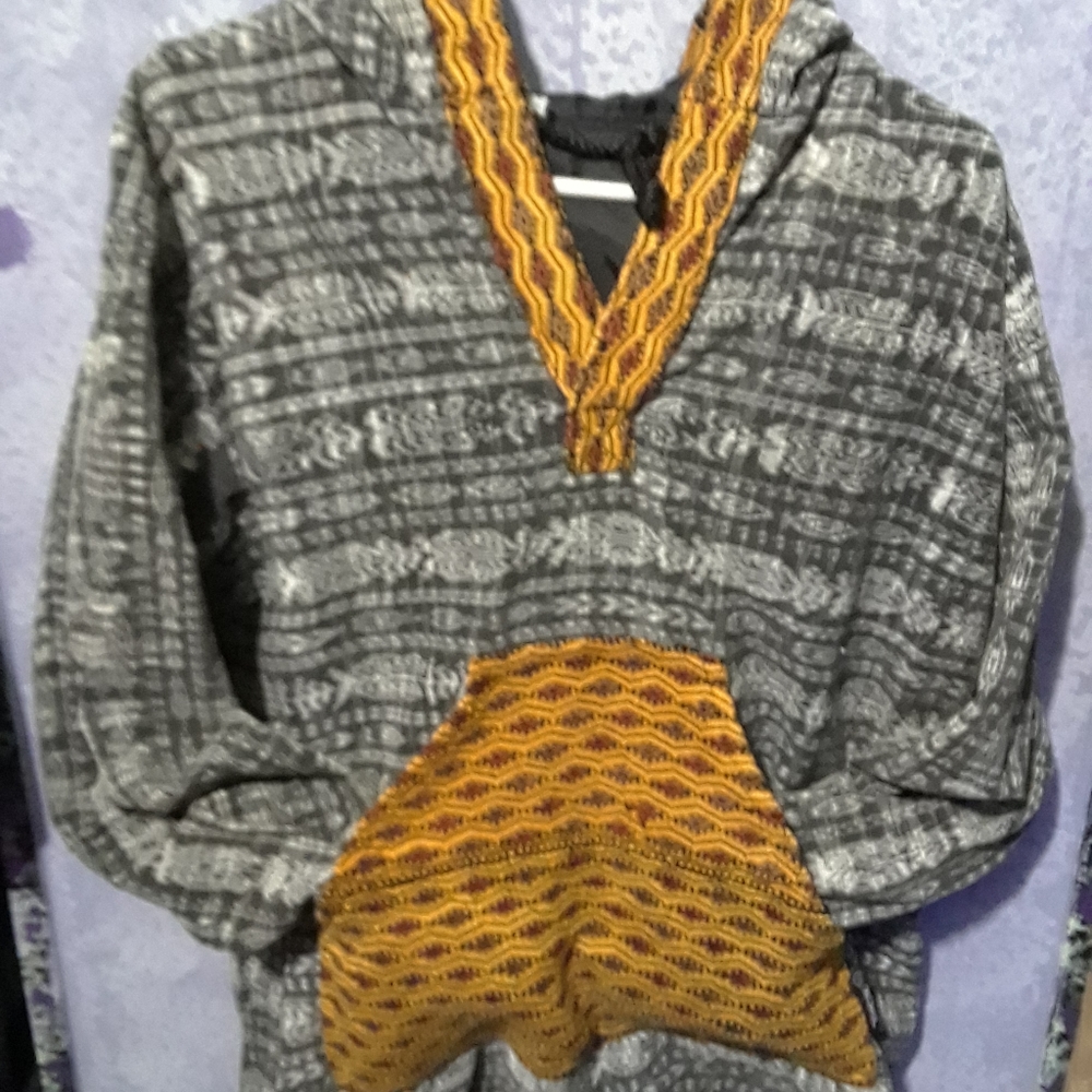 Ixchel hand woven hippie hoodie grey/yellow